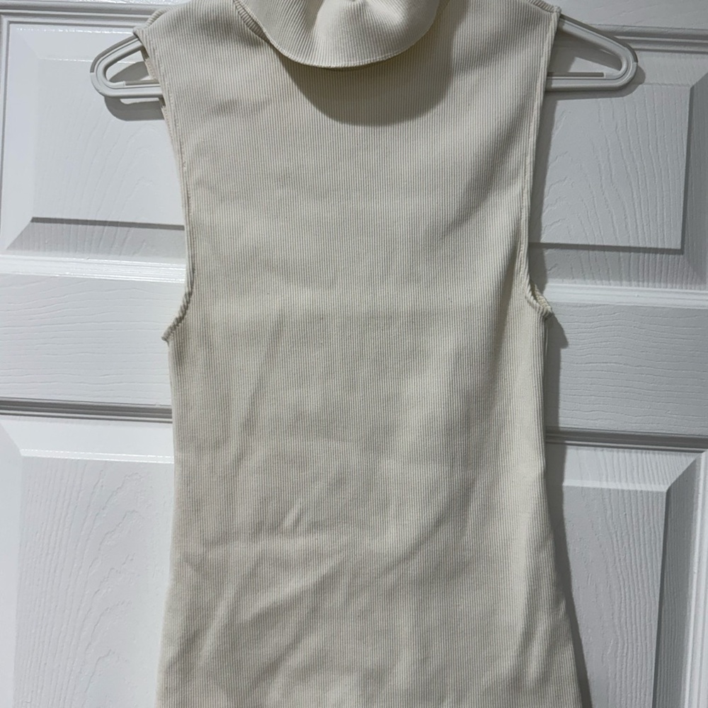Zara Cream Ribbed Turtleneck Top
